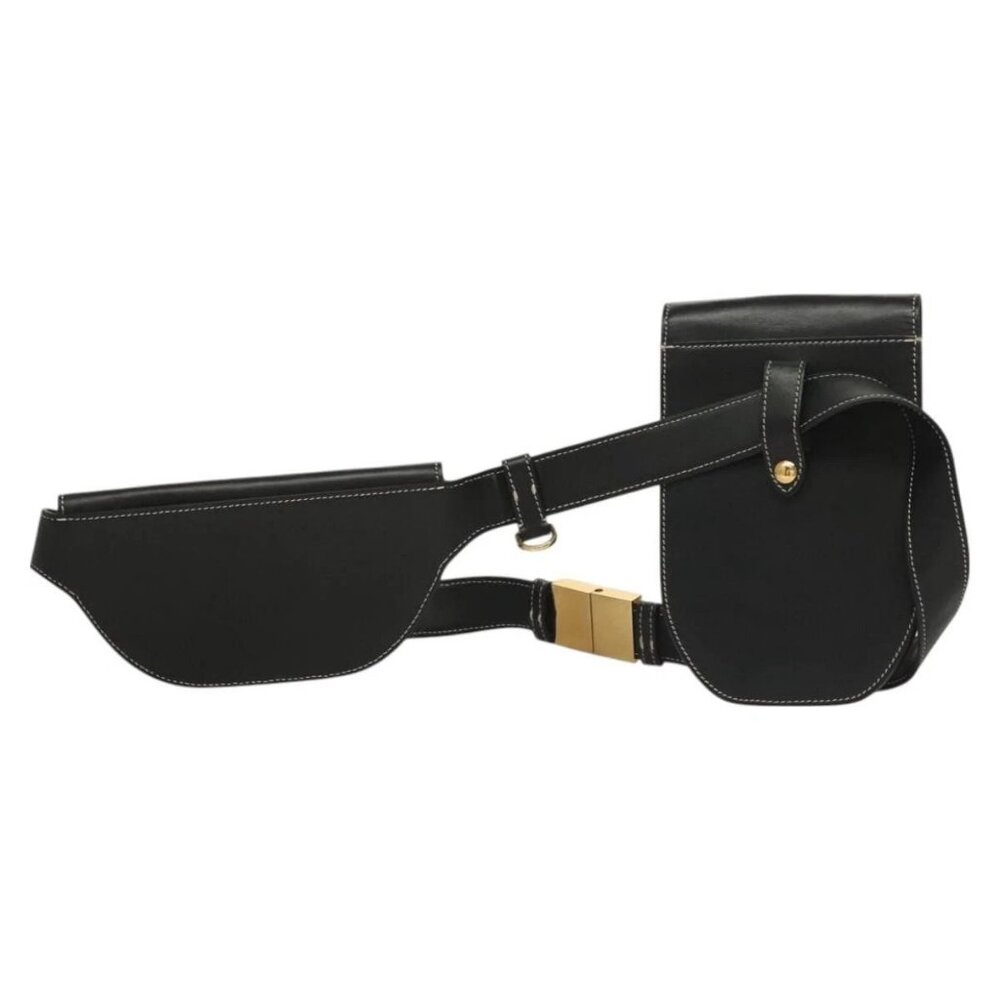 BURBERRY Waist Bag Leather Black Gold Auth bs27391 - Picture 2 of 16